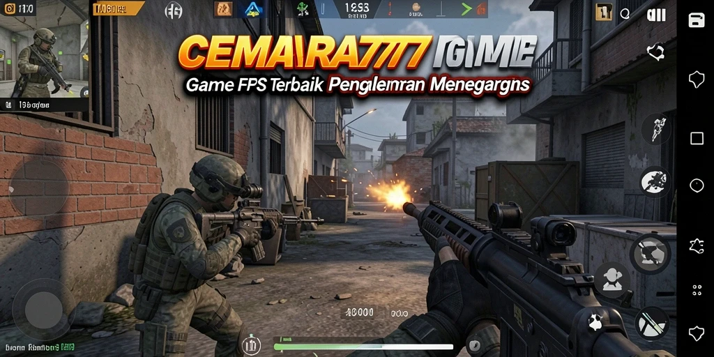 Screenshot CEMARA777 menampilkan pertempuran FPS yang mendebarkan.
