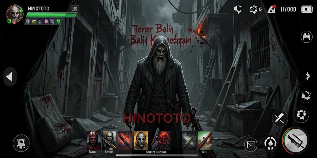 Screenshot gameplay HINOTOTO dengan suasana mencekam.