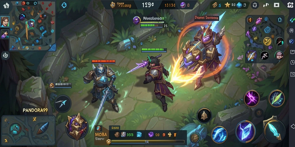 Screenshot PANDORA99 menampilkan aksi seru di arena MOBA.